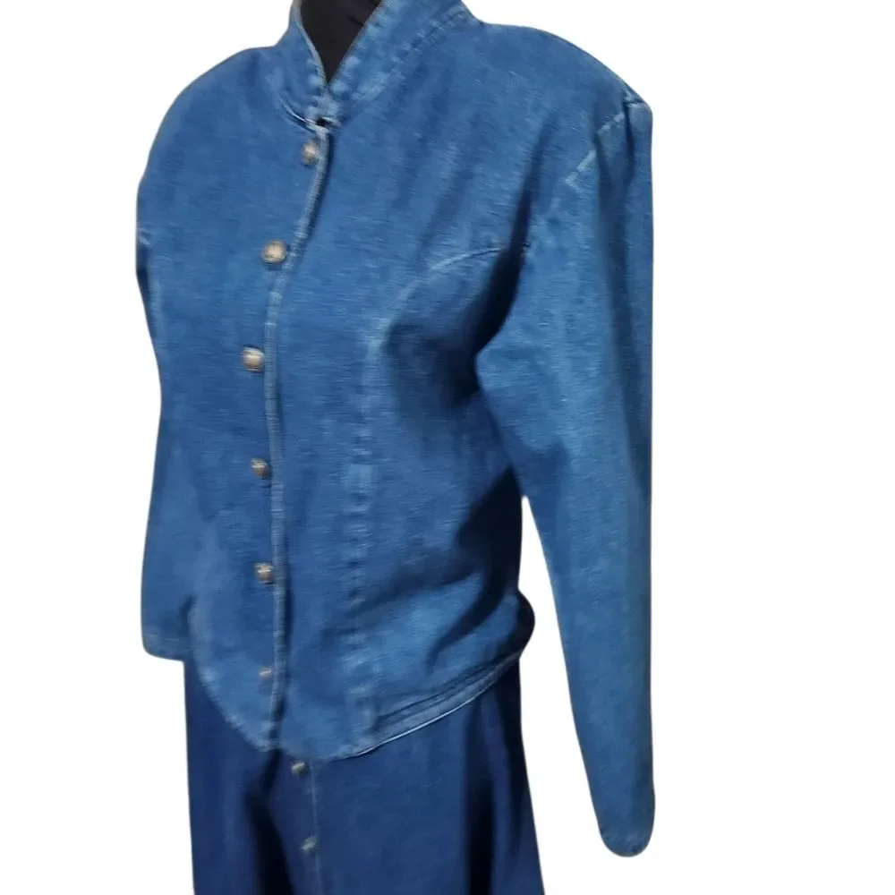 Vintage Waco Denim Outfit Womens Size 4 XS S Blue Jean Long Full Skirt Jacket